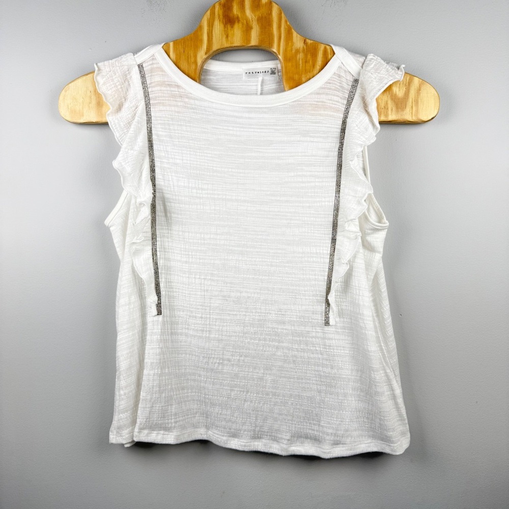 Retrology Womans Slub Knit Ruffle Rhinestone Top XL Coquette Feminine Minimalist